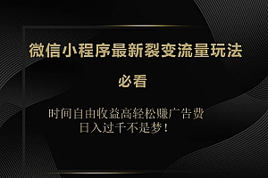 微信小程序最新裂变流量玩法,时间自由收益高轻松赚广告费,日入200-500+