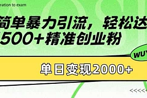 简单暴力引流轻松达到日引500+精准创业粉,单日变现2k【揭秘】
