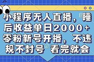 小程序无人直播,睡后收益单日2000+ 零粉新号开播,不违规不封号 看完就会