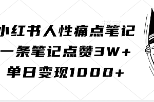 小红书人性痛点笔记,单日变现1000+,一条笔记点赞3W+