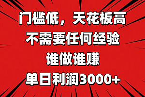 门槛低,收益高,不需要任何经验,谁做谁赚,单日利润3000+