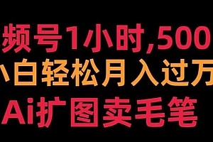 视频号每天1小时,收入500+,Ai扩图卖毛笔