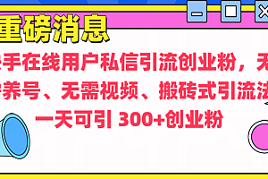 通过给快手在线用户私信引流创业粉,无需养号、无需视频、搬砖式引流法,一天可引300+创业粉