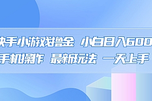 快手小游戏撸金,有手就行,0资金0门槛,小白日入500+