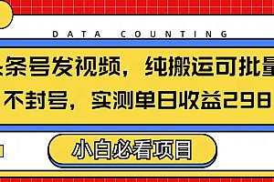 头条发视频,纯搬运可批量,不封号玩法实测单日收益单号298