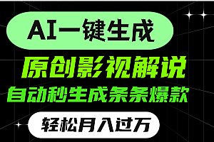 AI一键生成原创电影解说,一刀不剪百分百条条爆款,小白无脑操作,轻松月入过万