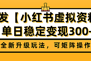 首发【小红书虚拟资料】全新升级玩法,可矩阵操作,单日稳定变现300+