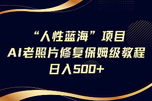 “人性蓝海”AI老照片修复项目保姆级教程,长期复购,轻松日入500+