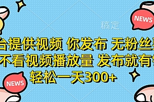 平台提供视频,你发布  无粉丝要求,不看视频播放量,发布就有钱,轻松一天300+