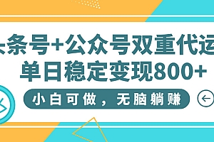 头条号+公众号双重代运营,小白可做,无脑躺赚,单日稳定变现800+