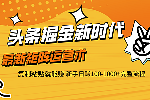 头条掘金新时代 最新矩阵运营术 复制粘贴就能赚 新手日赚100-1000+完整流程