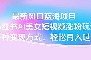 最新风口蓝海项目,小红书AI美女短视频涨粉玩法,多种变现方式轻松月入过万
