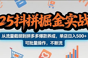 2025抖拼掘金实战营,从流量截胡到拼多多爆款养成,单店日入500+ 可批量操作,不断流
