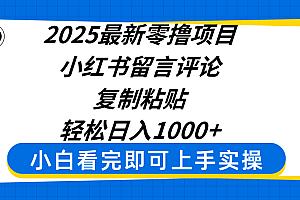 2025最新零撸项目,小红书留言评论,复制粘贴即可赚钱,轻松日入1000+