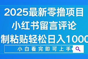 小红书留言评论,2025最新零撸项目,复制粘贴即可赚钱,轻松日入1000+