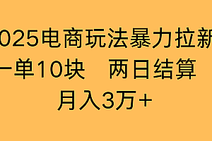 2025电商玩法暴力拉新一单10块 两日结算月入3万+