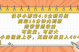 快手小游戏4.0升级,提现10分钟内到账,可批量,可放大,小白可轻松上手,无脑单机日入40+,附带管道收益