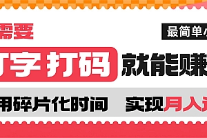 打字打码就能赚钱的副业,利用碎片时间,实现月入过万,简单的赚钱小副业
