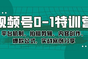 视频号0-1特训营:平台机制、拍摄剪辑、内容创作、爆款公式,实战案例分享
