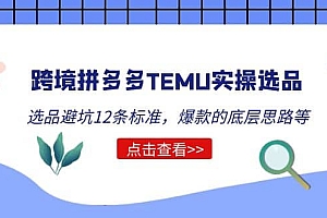 跨境拼多多TEMU实操选品运营方法,选品避坑12条标准,爆款的底层思路等