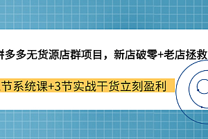 拼多多无货源店群项目,新店破零+老店拯救 12节系统课+3节实战干货立刻盈利