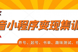 抖音小程序变现集训课,养号、起号、书单、趣味测试、视频剪辑,全套流程