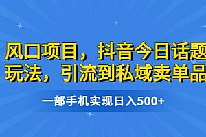 风口项目,抖音今日话题玩法,引流到私域卖单品,一部手机实现日入500+