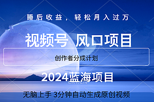 微信视频号大风口项目,3分钟自动生成视频,2024蓝海项目,月入过万