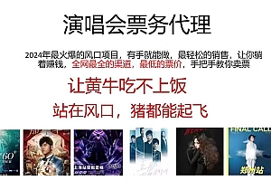 演唱会票务代理,2024年最火爆风口项目,全网最低的票价,小白一分钟上…