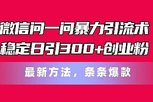 微信问一问暴力引流术,稳定日引300+创业粉,最新方法,条条爆款