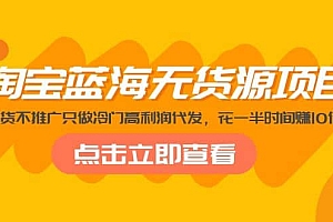 淘宝蓝海无货源项目,不囤货不推广只做冷门高利润代发