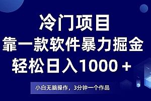 冷门项目,靠一款软件暴力掘金日入1000+,小白轻松上手第二天见收益