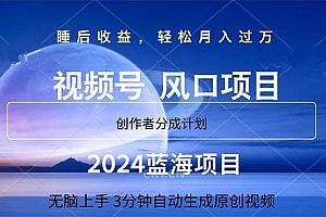 2024蓝海项目,3分钟自动生成视频,月入过万