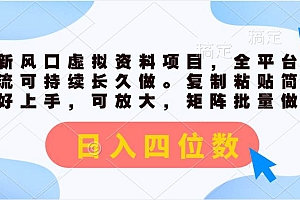 最新风口虚拟资料项目,全平台自然流可持续长久做。复制粘贴 日入四位数