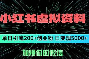 小红书虚拟资料日引流200+创业粉,单日变现5000+