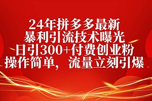 24年拼多多最新暴利引流技术曝光,日引300+付费创业粉,操作简单,流量…