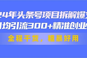 24年头条号项目拆解爆文,日均引流300+精准创业粉,全程干货,粗暴好用